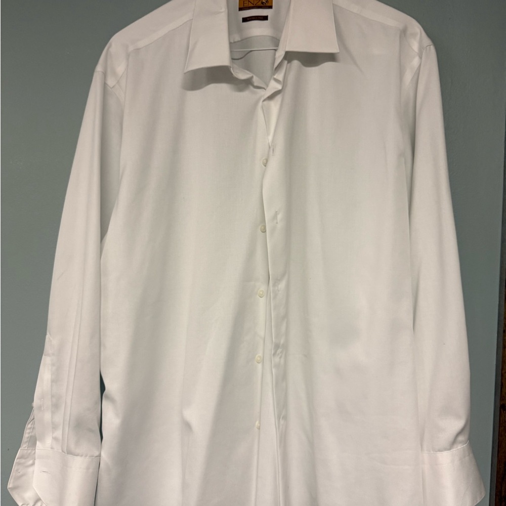 ENZ Men's White Dress Shirt - Classic Button-Up 18 1/2, 34/35
